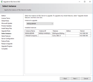 การอัพเกรด Microsoft SQL Server 2017 ไปยัง Microsoft SQL Server 2022