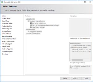 การอัพเกรด Microsoft SQL Server 2017 ไปยัง Microsoft SQL Server 2022