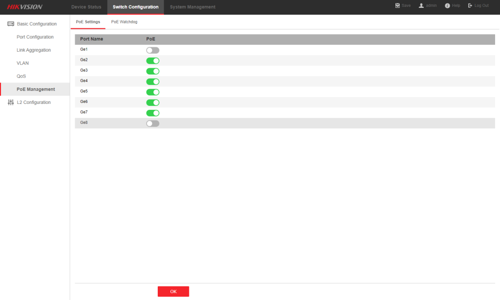 HIKVISION 8 Port Gigabit Smart POE Switch