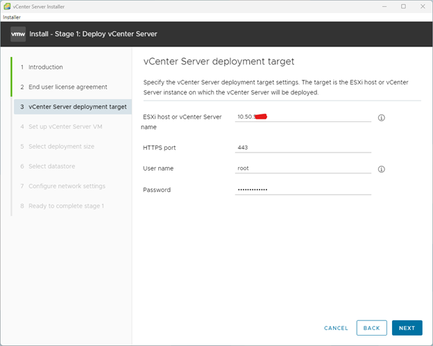 Esxi host VMware vCenter Server Appliance 7