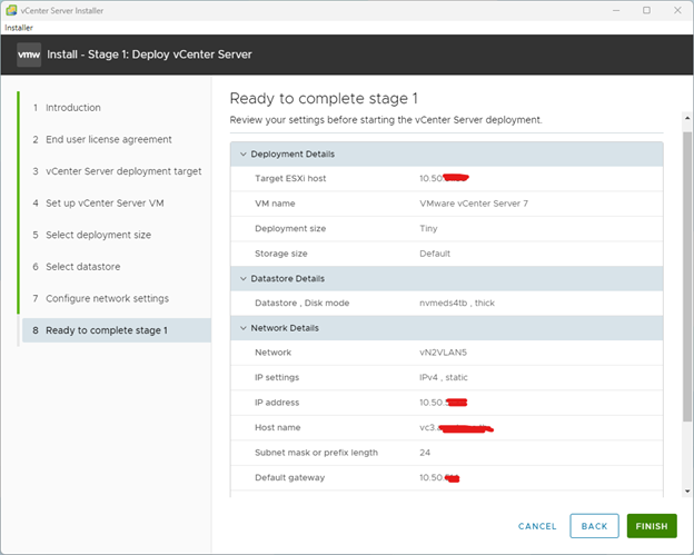 FINISH VMware vCenter Server Appliance 7
