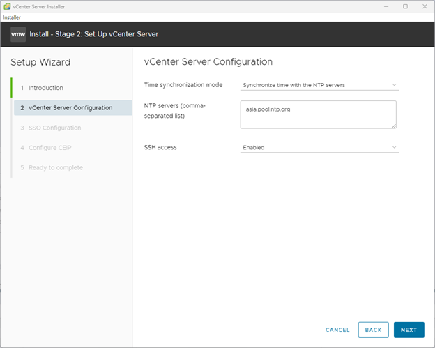 NTP Server VMware vCenter Server Appliance 7