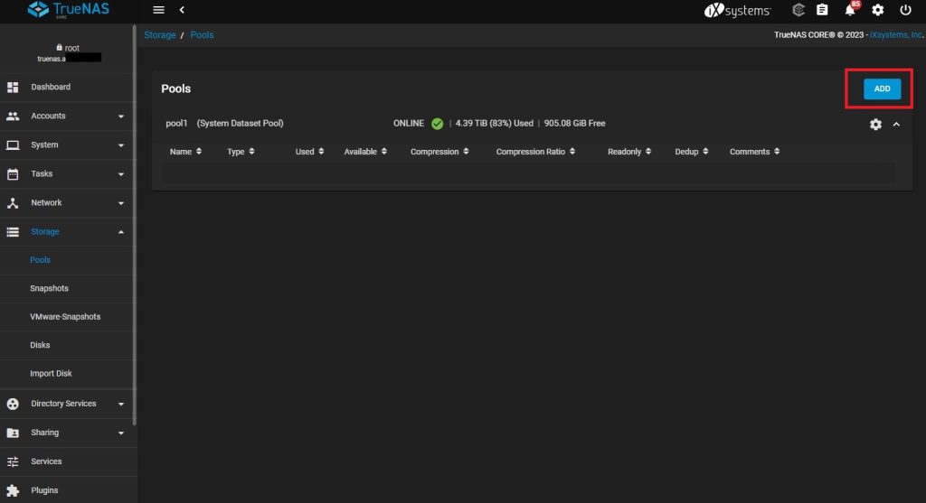 TrueNAS Storage add pool