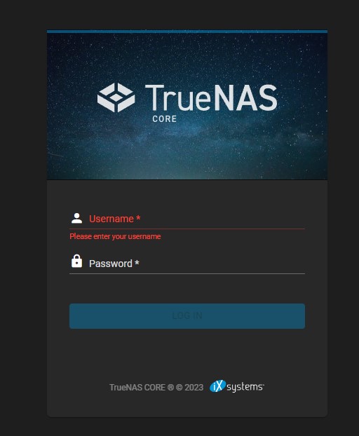 TrueNAS login