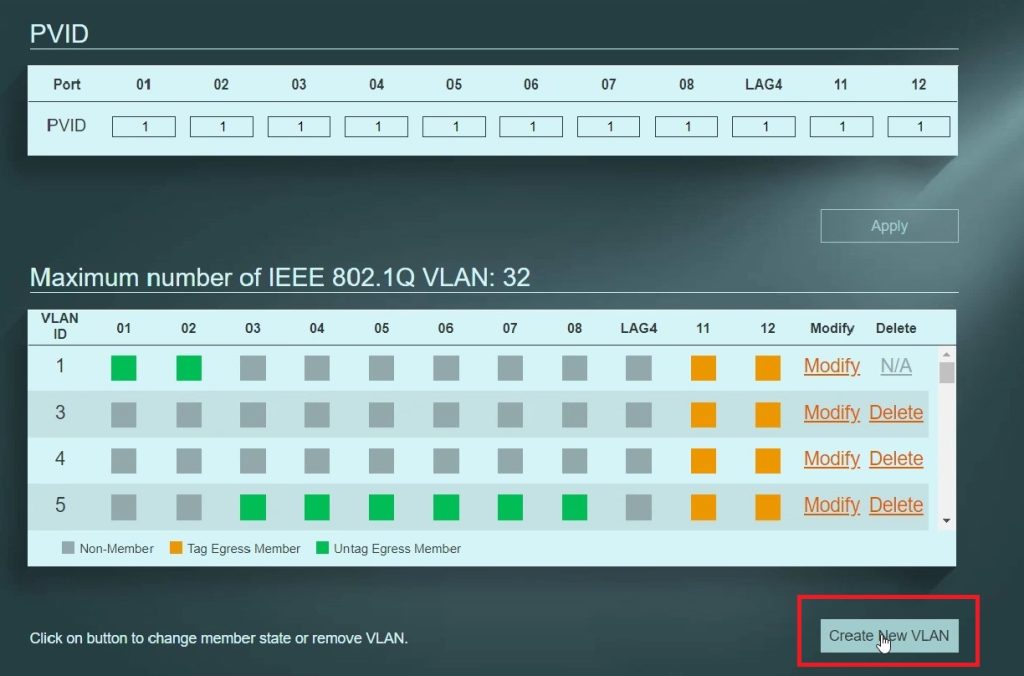 Zyxel XGS1210-Create New VLAN