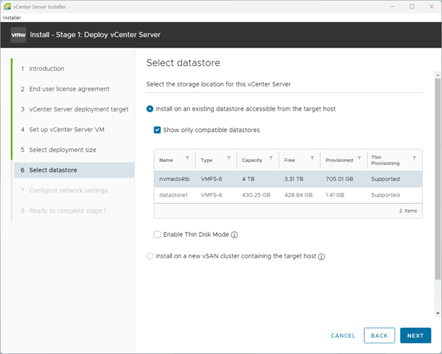 datastore VMware vCenter Server Appliance 7