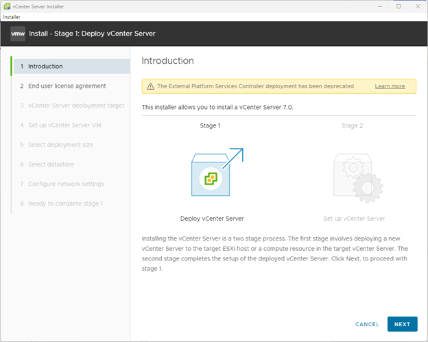 deploy VMware vCenter Server Appliance 7