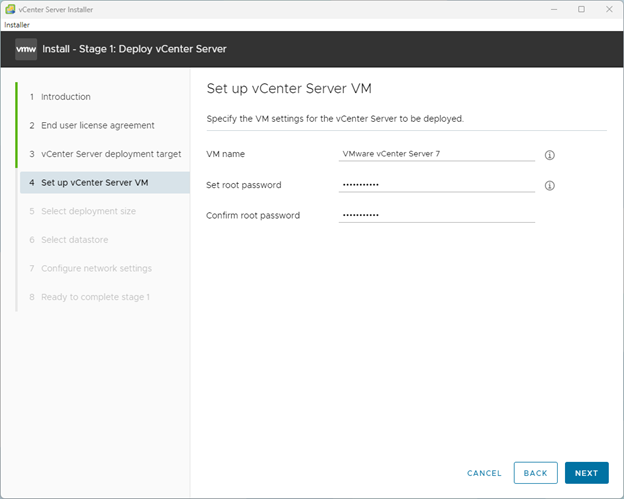 vCenter name VMware vCenter Server Appliance 7