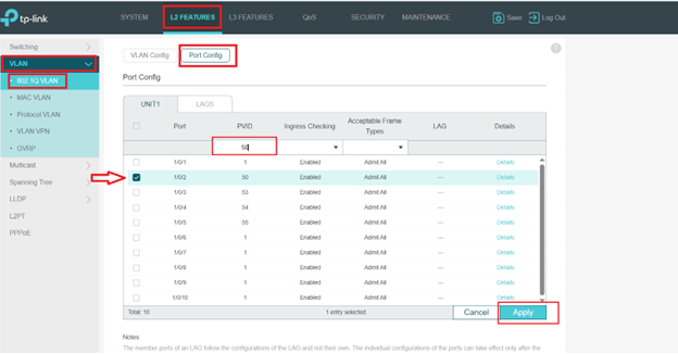 tp-link Port Config