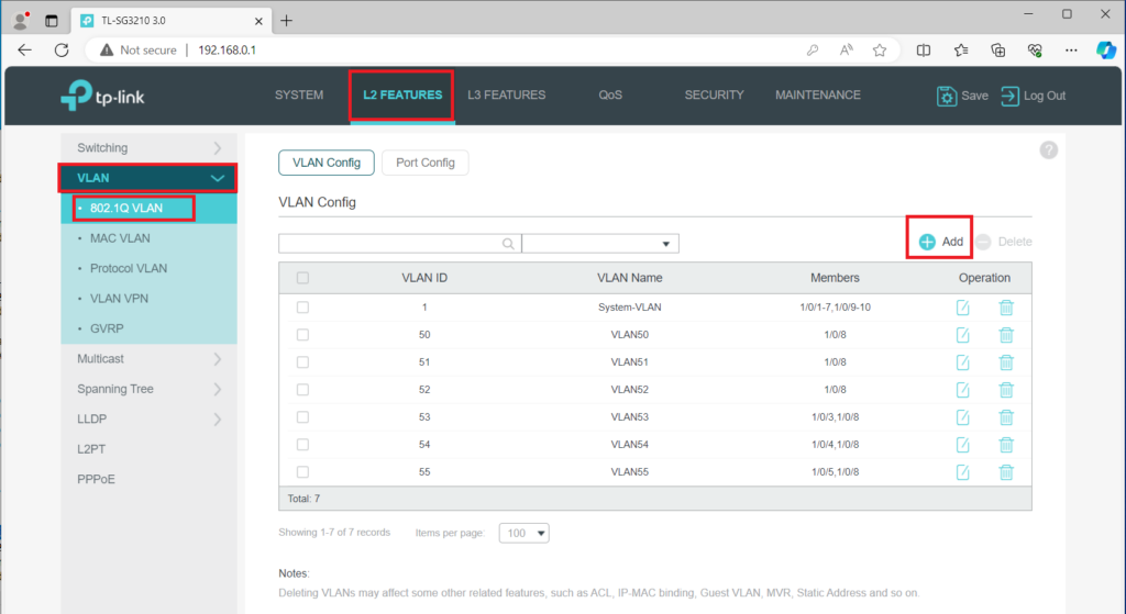 tp-linkvlan config