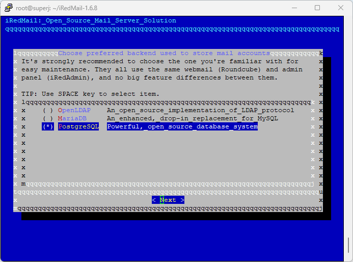 iRedMail choose backend database