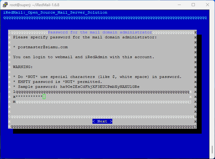 iRedMail specify mail admin password