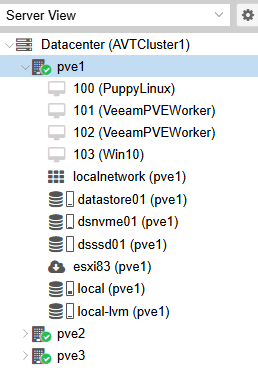 Proxmox VE Cluster view